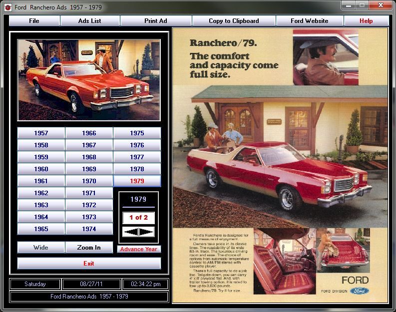 Ford Ranchero Ads Book CD ROM 1957 1979