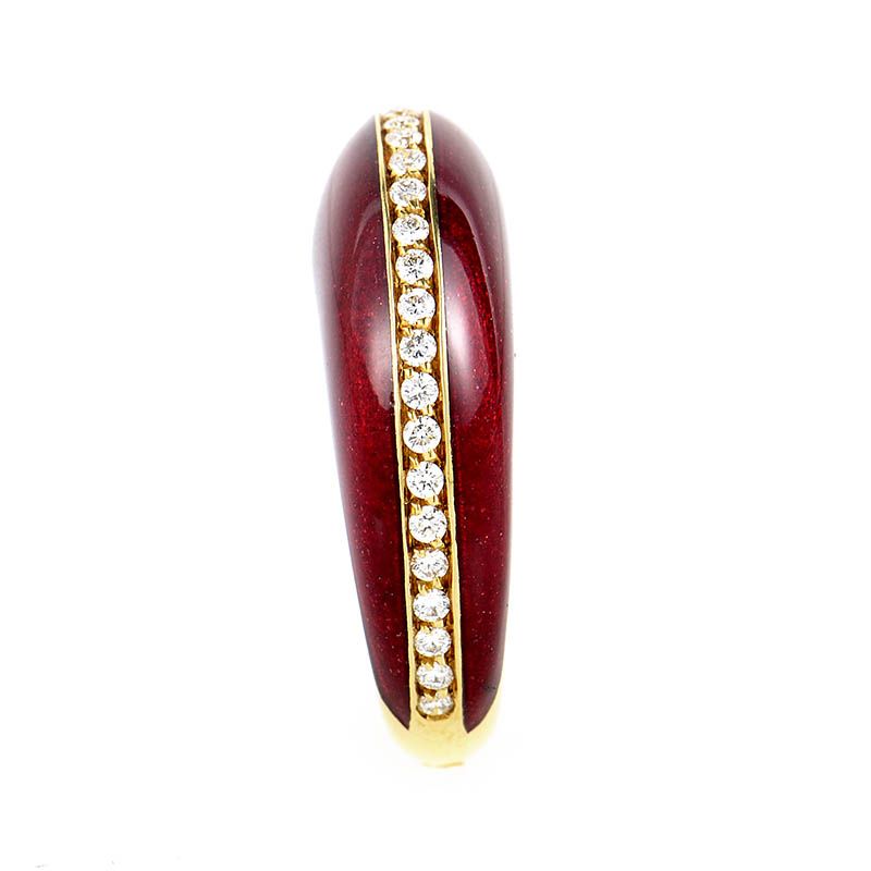 Alessandro Fanfani 18K Yellow Gold Red Enamel & Diamond Ring