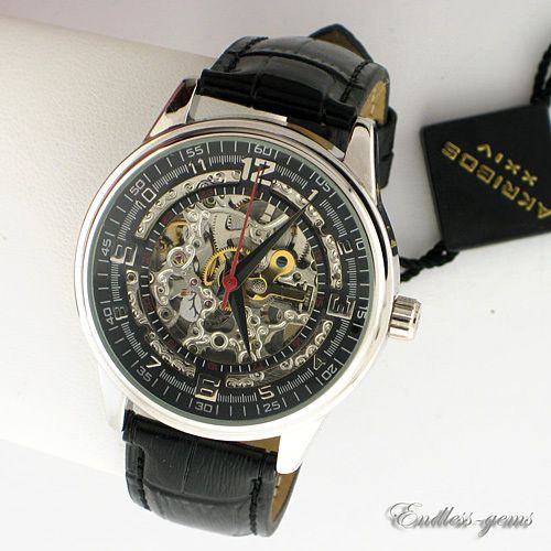 Akribos XXIV Mens Saturnos Skeleton Dia Automatic Watch AK410SS 