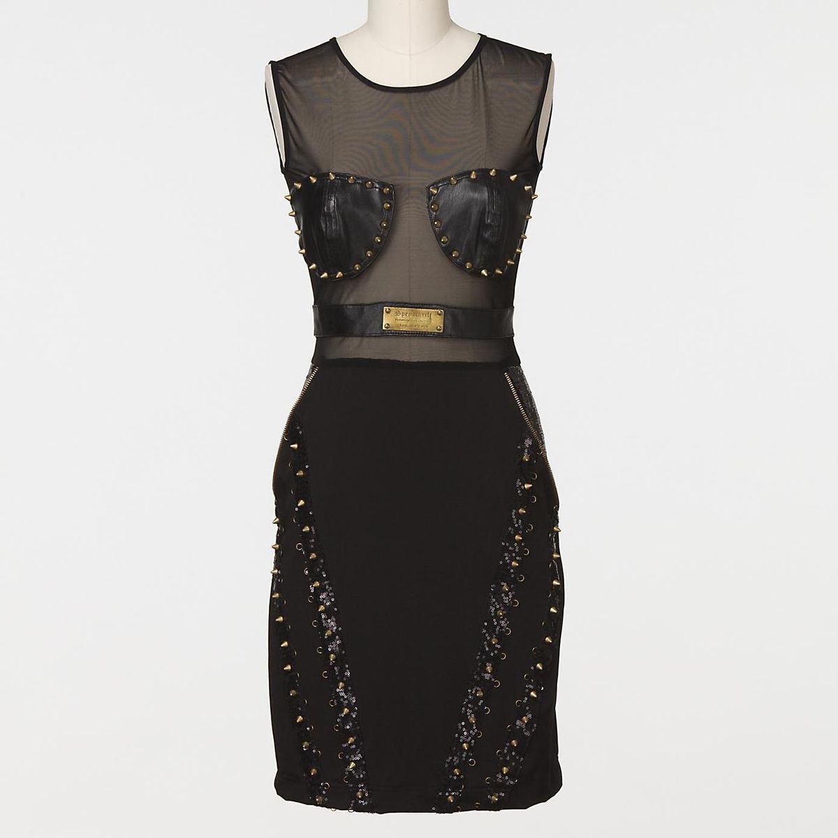 Amber Rose Spendthrift Black Sheer Mesh Panel Studded Dress Size M 