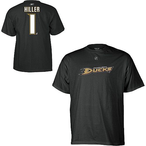 Anaheim Ducks Reebok Jonas Hiller #1 Black Player T Shirt sz XL