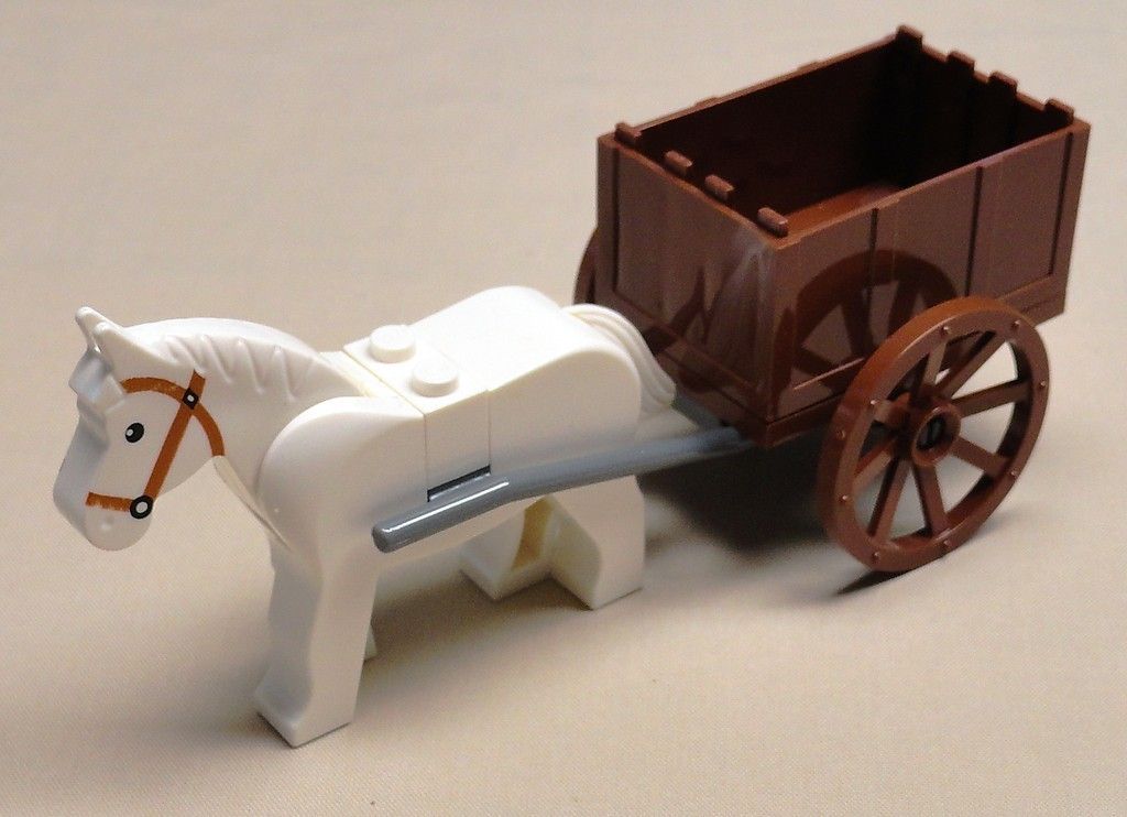 Lego White Horse Animal w/ WAGON & WHEELS Farm Animal Minifig