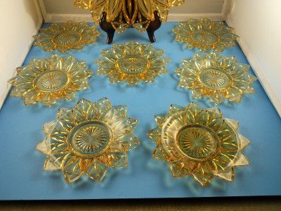 Lot of 8 Federal Glass Amber Sunflower Petal Plates 7 6 1 4 1 11 1 2 