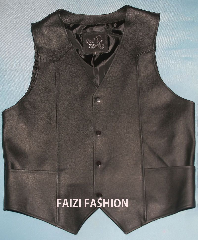 NEW MENS LEATHER WAISTCOAT / Biker Vest , BLACK , Sizes L XL 2XL 3XL