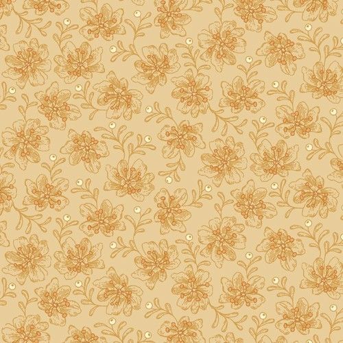   Tonal Flowers on Tan Ginger Rose Andover 100 Cotton Quilt Shop Fabric