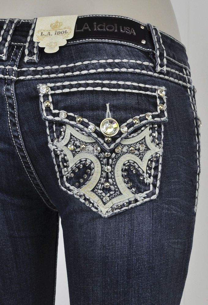 LA IDOL JEANS SKINNY W/ CROSS AND STITCHING DESIGN ON POCKET SZ 0 13