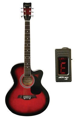   FULL SIZE Crescent ADULT Crescent RED Electric Acoustic Guitar+E TUNER