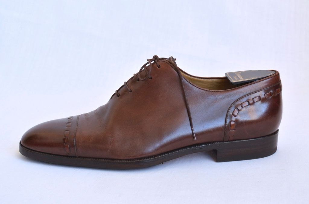 BERLUTI Mens Brown Leather Lace Up Cap Toe Career Dress Shoe Woven 