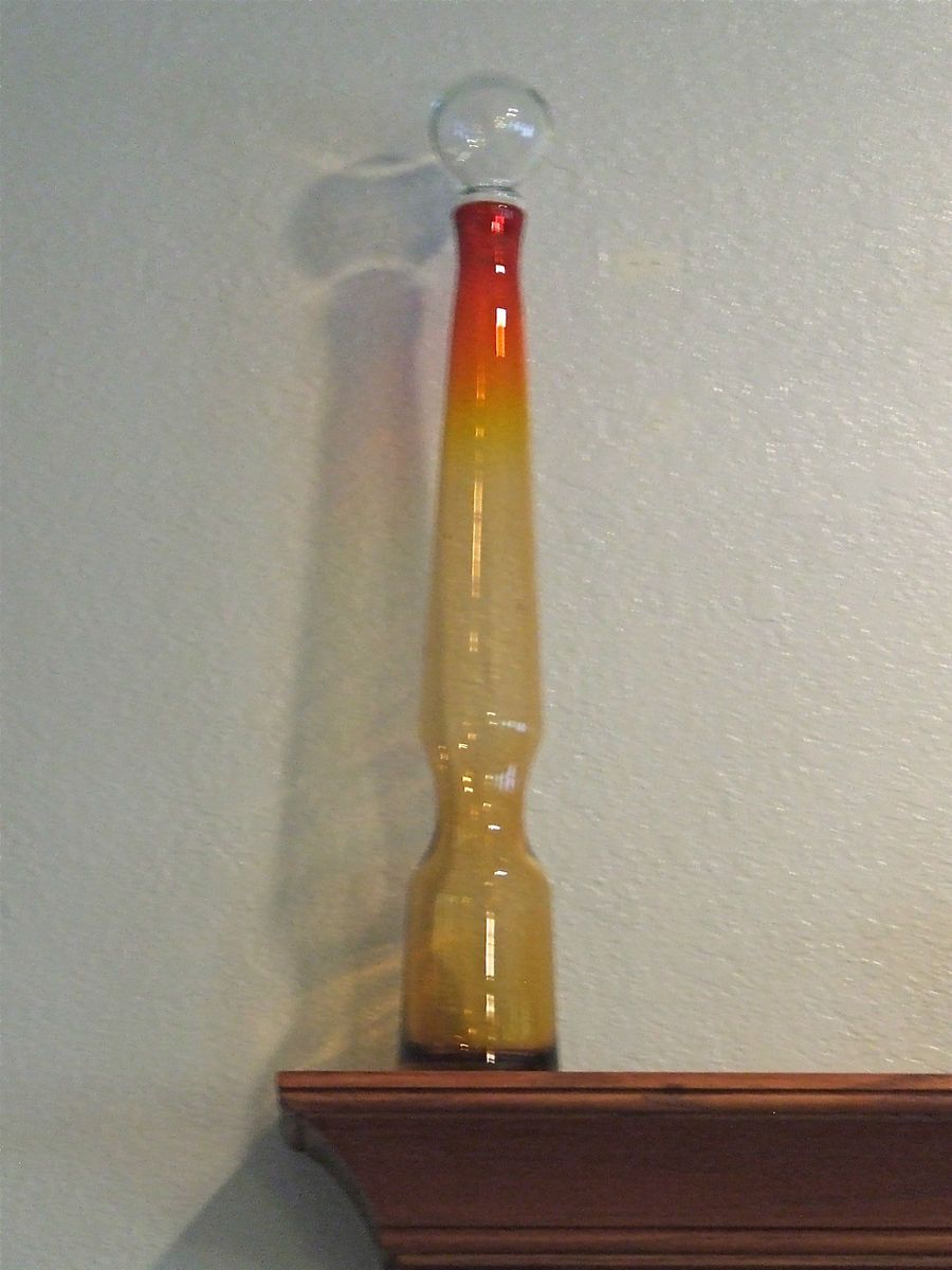 Vintage BLENKO 26 Tall Glass Floor Decanter Tangerine Amberina w Ball 