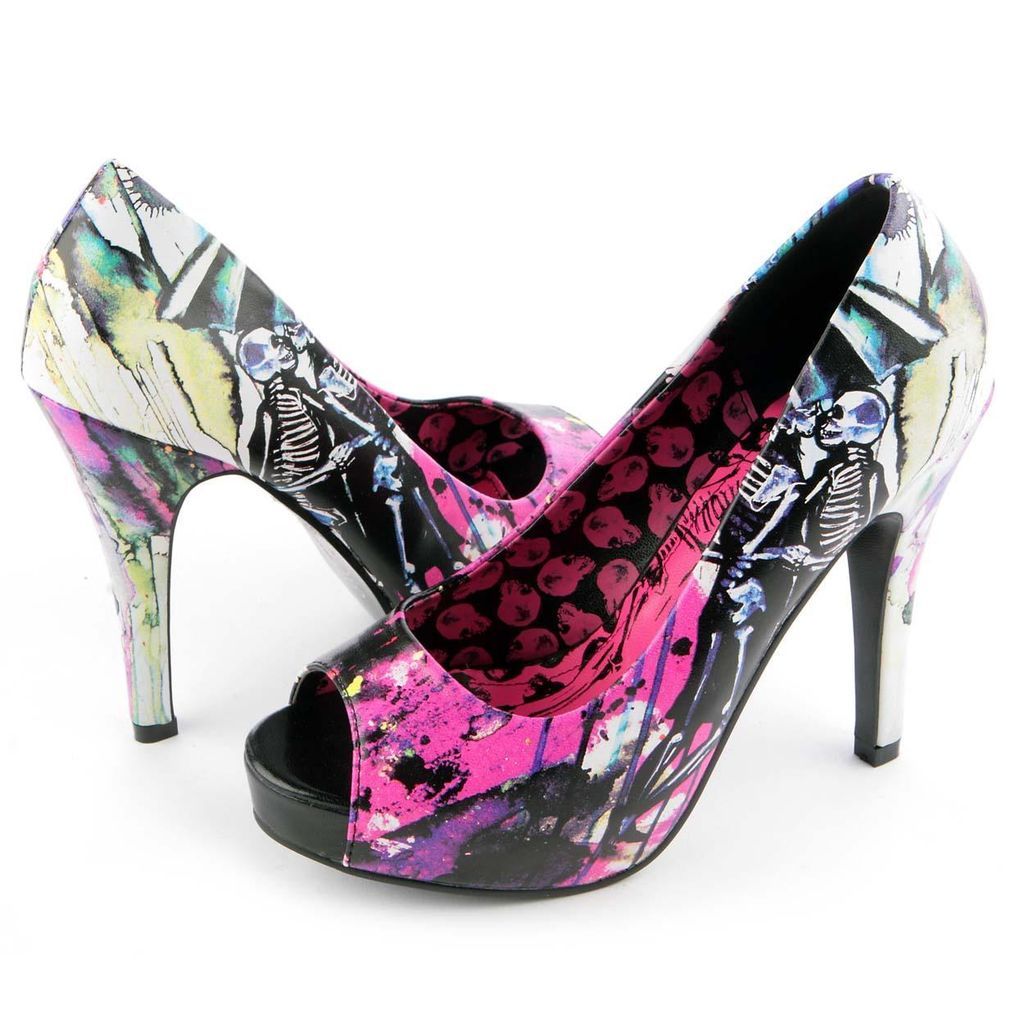 IRON FIST LOVE SHOCK PAINT SPLATTER SKULL PLATFORMS HEELS WOMENS SHOES