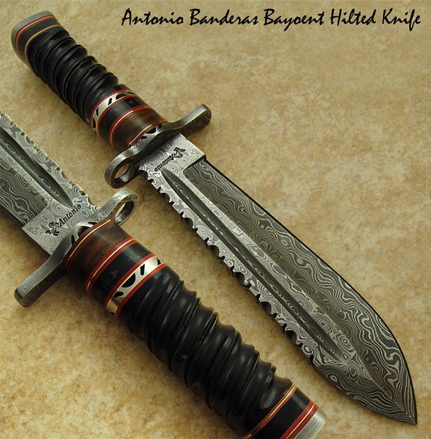 Antonio Banderas 1 OF A KIND CUSTOM MADE BAYONET HILTED DAMASCUS BOWIE 