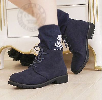 Womens Girl Punk Skull Knit Matin Boots Platform Shoes Flats Loafers 