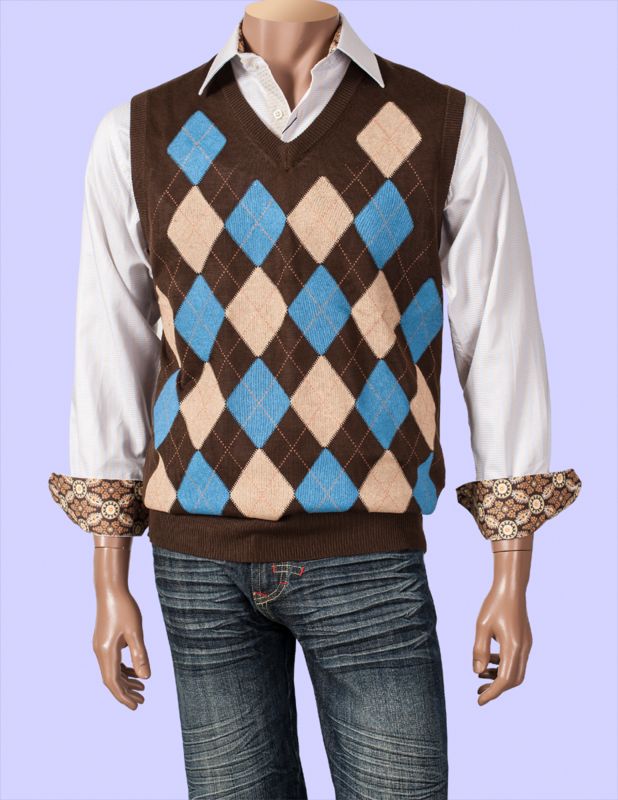 Inserch Argyle Mens Acrylic Knit V Neck Vests s 6X