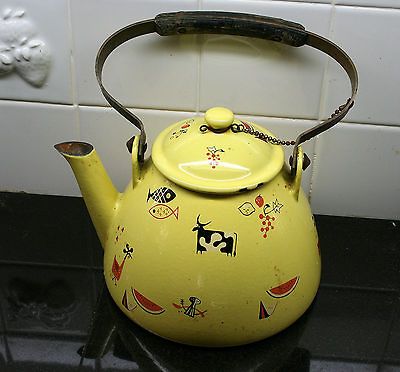 Vintage Descoware Enamel Clad Cast Iron Kettle   Markley Pattern 