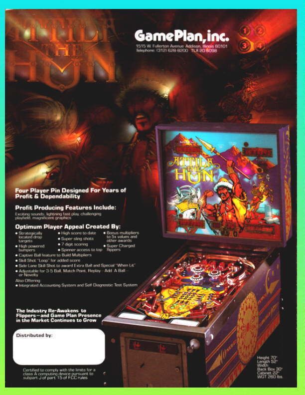 Attila The Hun 1984 Game Plan Pinball Advertising Flyer