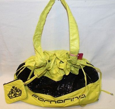 FORNARINA Judith Yellow/Black Sequined Drawstring Tote Handbag Bag NWT 