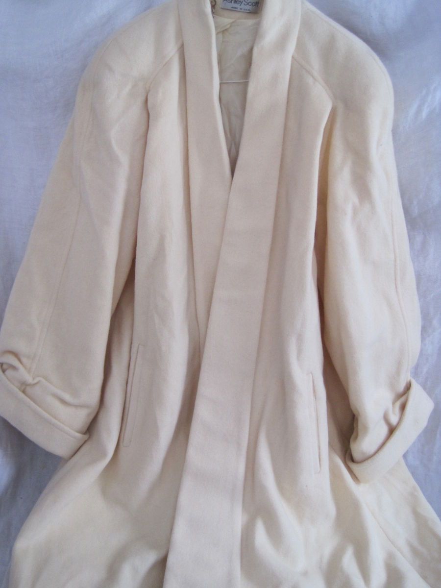 Vintage Ashley Scott Womens Sz Large Wool Cream Car Coat