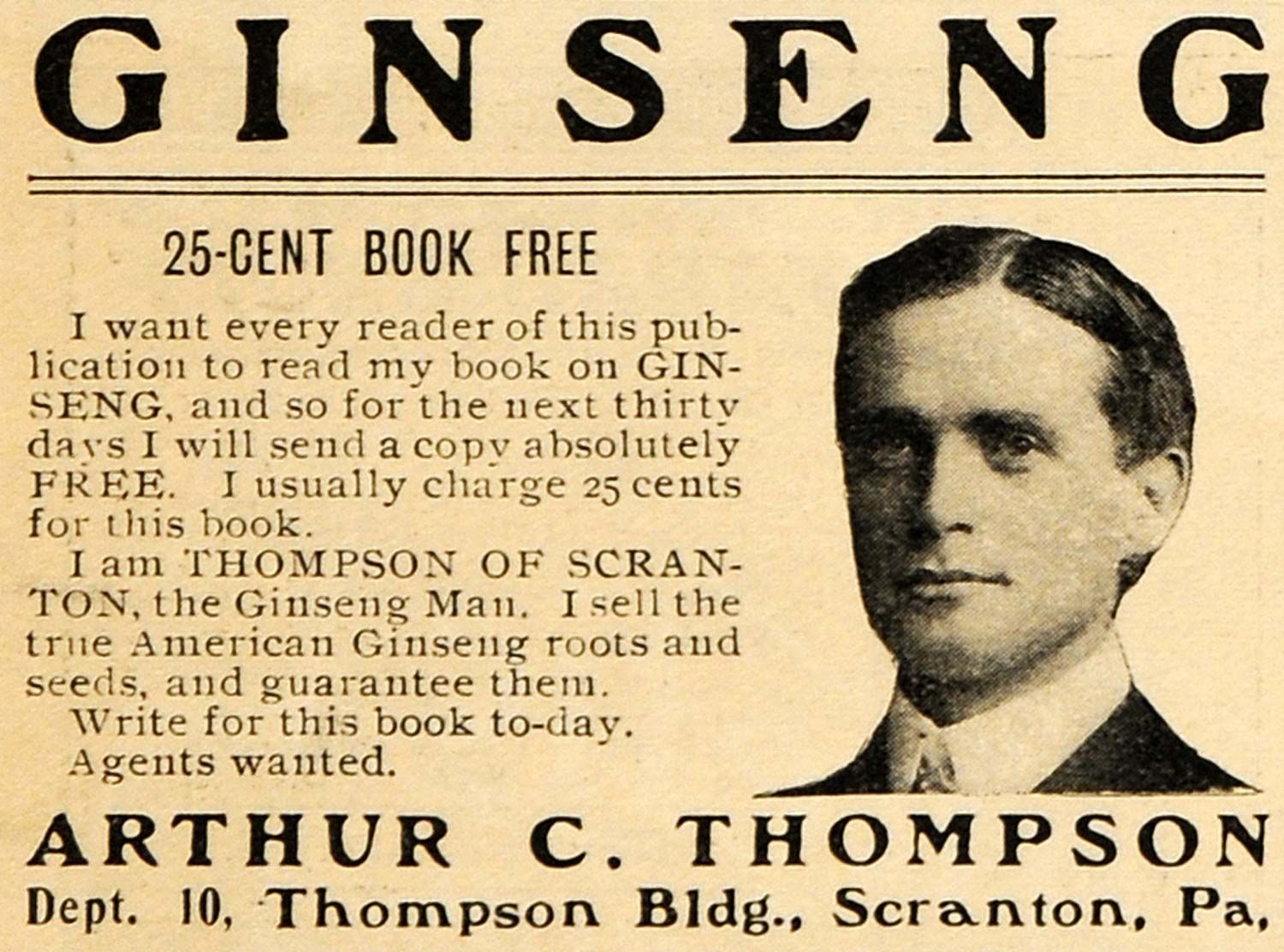 1905 Ad Arthur C Thompson Ginseng Roots Seeds Sale Original 