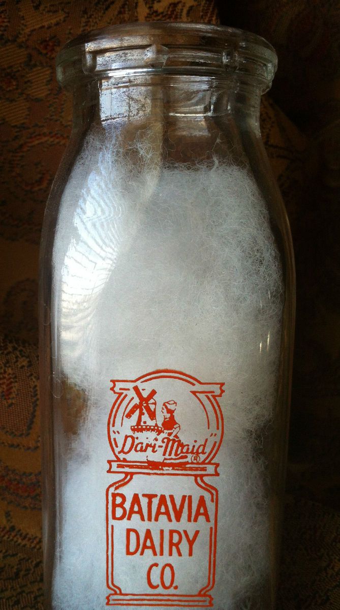 BATAVIA DAIRY CO   Square Pyroglazed Half Pint Milk Bottle Batavia 