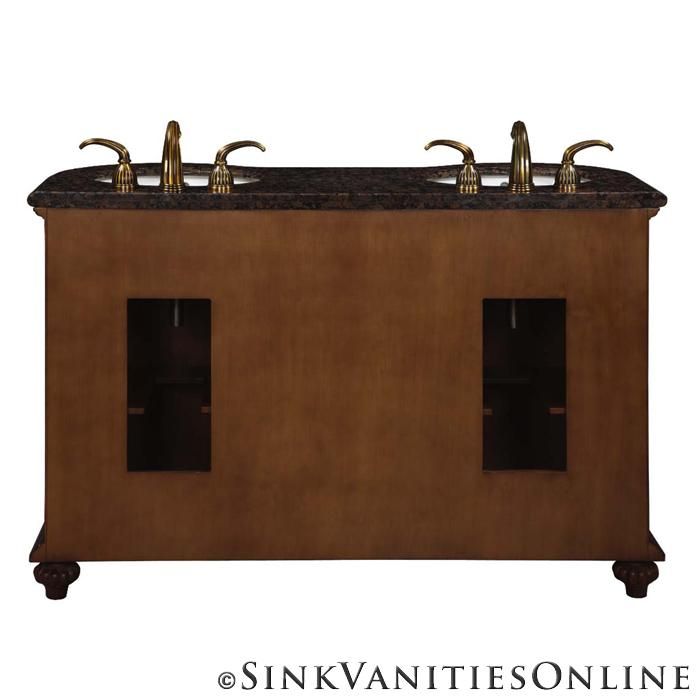 54 Stephanie Stone Top Double Bathroom Sink Vanity English Chestnut 