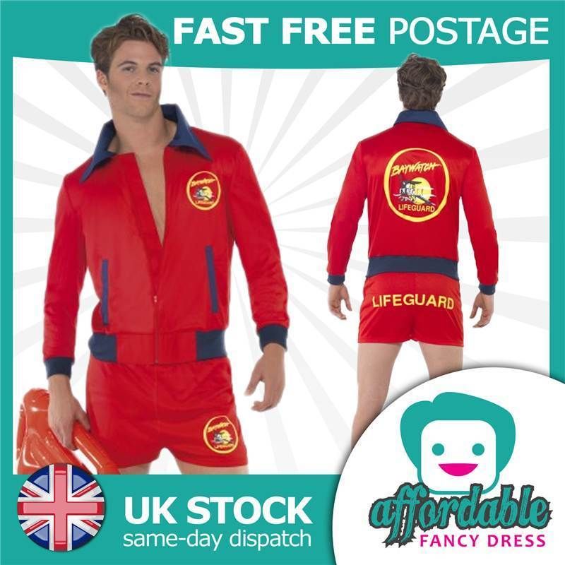 Mens Baywatch Lifeguard Jacket Shorts Fancy Dress Costume Adult Stag 