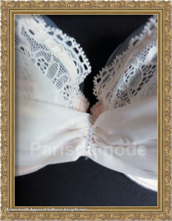 Lejaby Lingerie Soutien Gorge Saumon Dentelle Plissé Strass Swaroski 