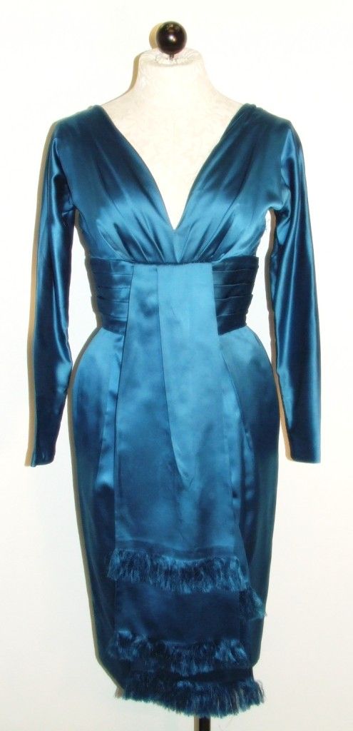 Stunner Vintage 50s Satin Teal Wiggle s Helena Barbieri