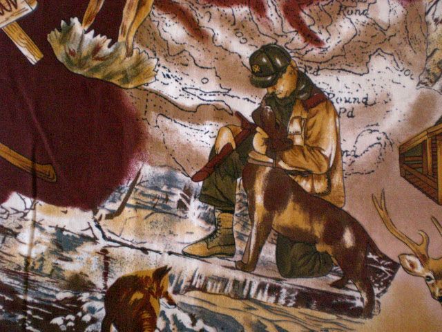 Trapper Mountain Cabin Deer Bear Dog RAM Wolf Hunting Camp Fabric 44 x 