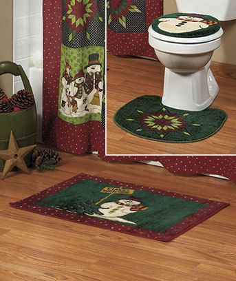 Snowflakes Welcome 3pc Bath Rug Set Christmas Holiday Bathroom