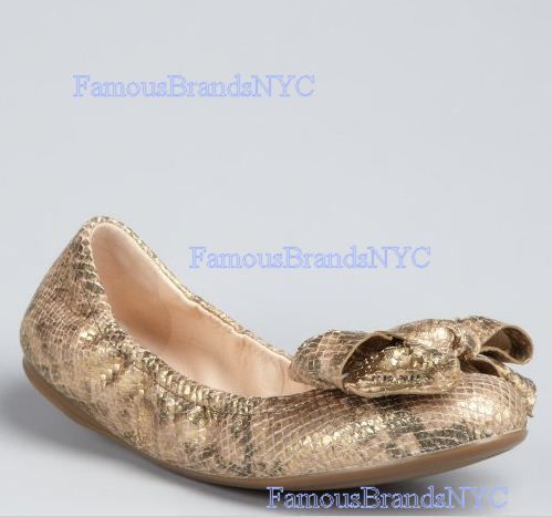 NIB Prada Gold Stamped Python Ballet Flats with Bow Size 37EU Retail $ 