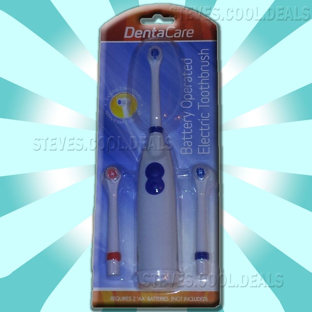 Battery Operated Electric Cordless Toothbrush 2 Spare Heads Dental 