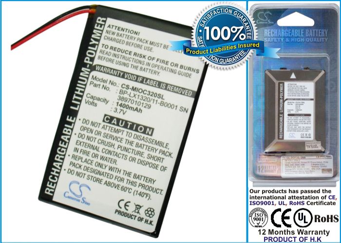 1400mAh Battery for Mio C320 Mio C810 BP LX1320 11 B0001 SN 