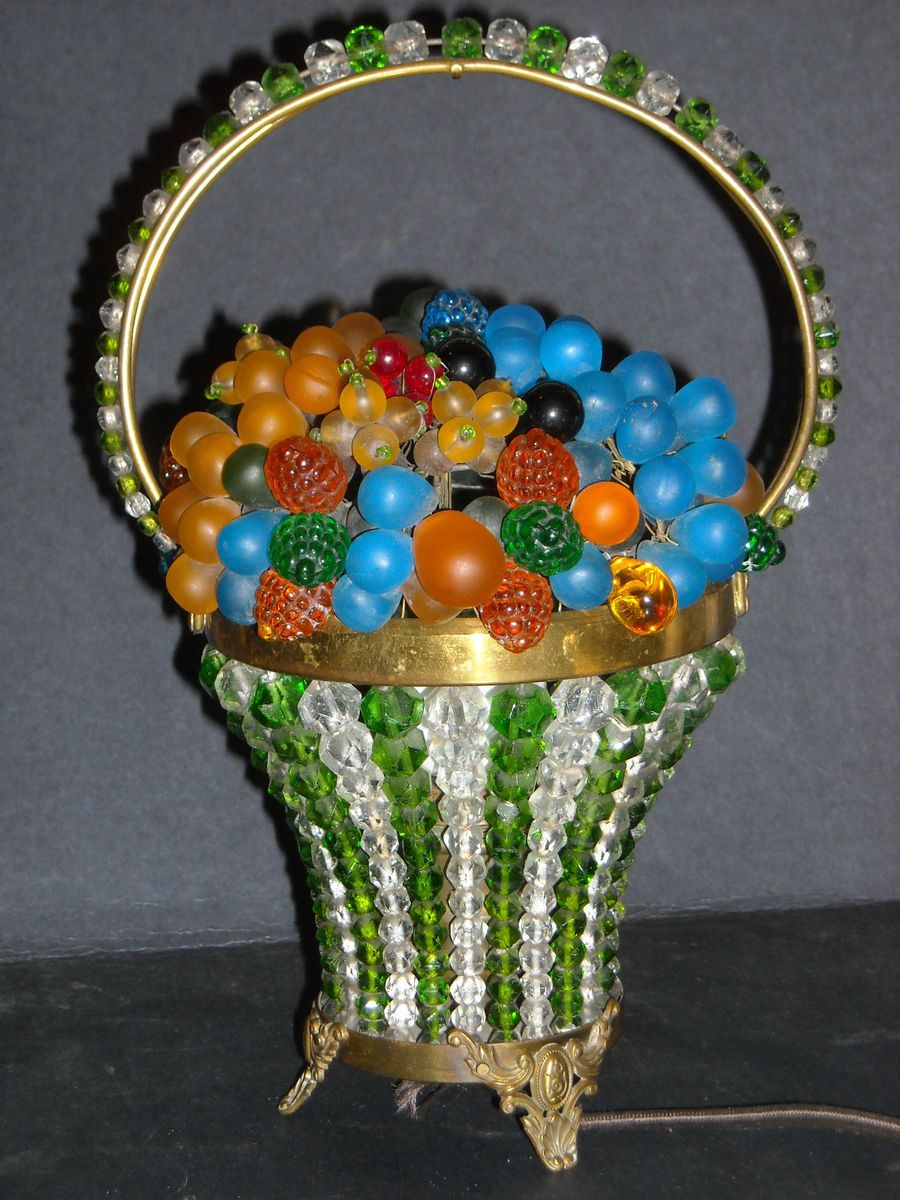 Czech Czechoslovakia Beaded Fruit Basket Lamp