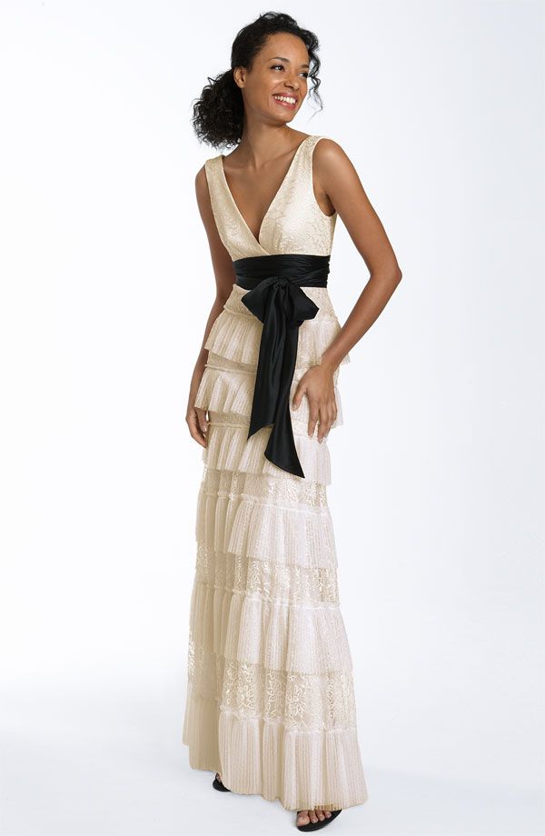 bcbgmaxazria tiered lace gown