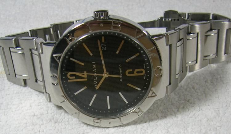   BVLGARI BB 42 SS ALL STEEL AUTOMATIC WRISTWATCH BIG SIZE BLACK DIAL