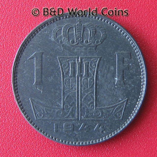 Belgium 1944 1 Franc German Occupation WW II 21mm Zinc Belgian 