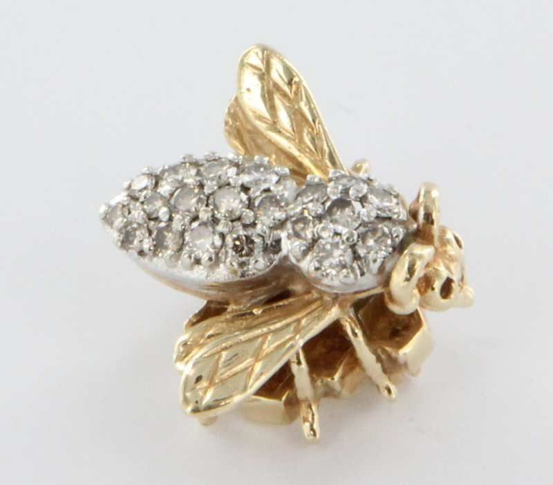   Diamond Bee Bug Insect 14k Gold Pin Brooch Heirloom Jewelry