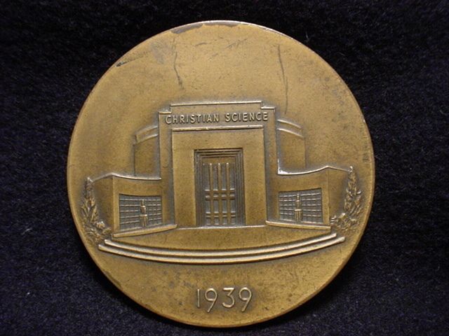 1939 New York Worlds Fair Christian Science Building Medal, 2 1/2 