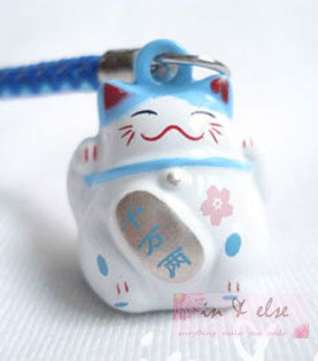   Maneki Neko Lucky Cat Bell Mobile Cell Phone Charm Strap 0 7