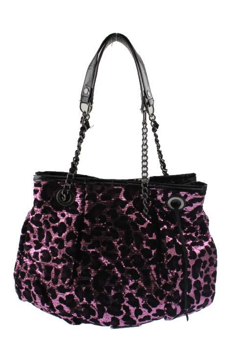 Betsey Johnson Purple Sequined Animal Print Tote Handbag Medium BHFO 