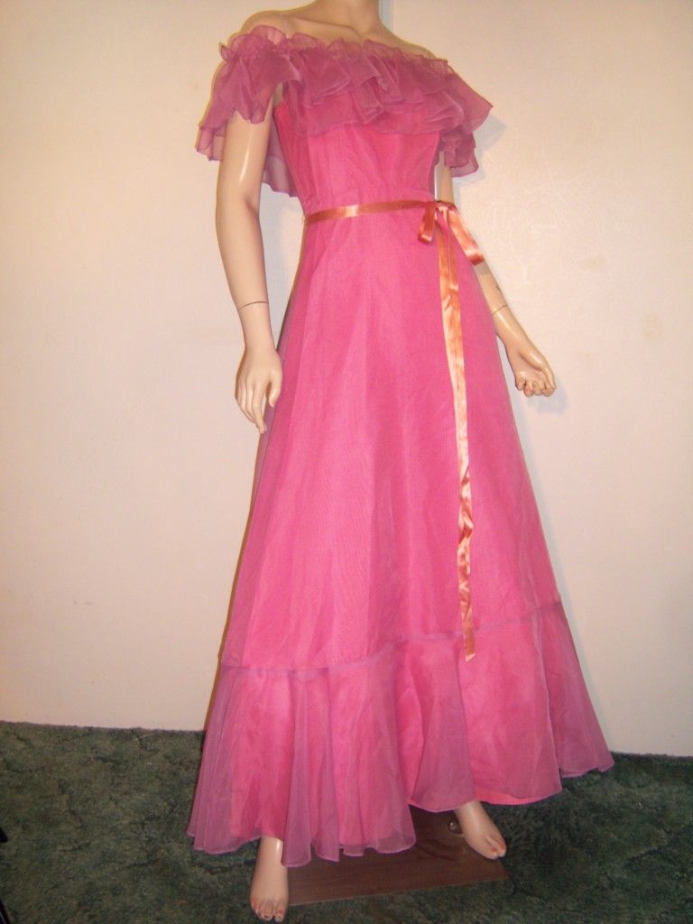 Vgt.80s Dusty Rose Ruffle Southern Belle Party Prom Dress S