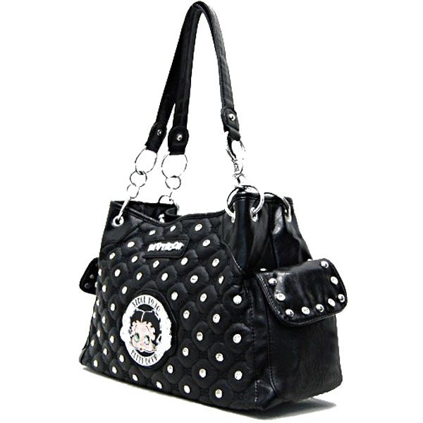 Betty Boop Signature Quilted Studs Side Pockets Satchel Handbag Purse 