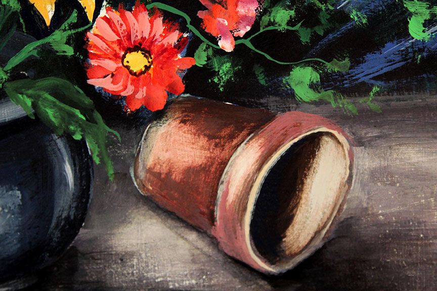   ÖL GEMÄLDE STILLLEBEN SONNENBLUMEN PFEIFE VASE MODERN BERNHARD FFM