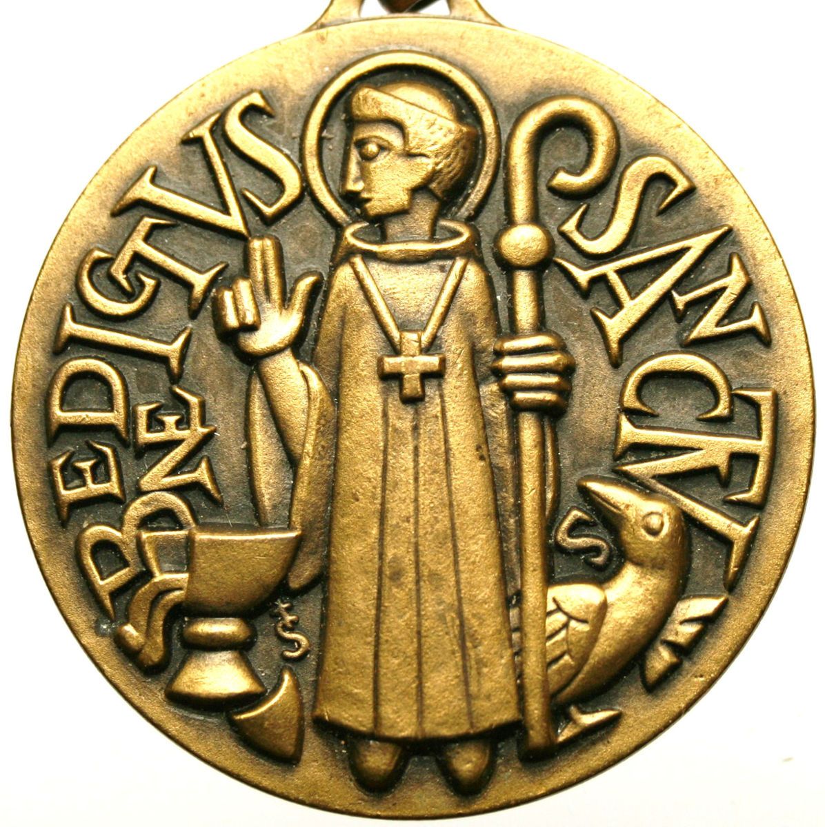    LARGE VINTAGE MEDAL PENDANT OF SAINT BENEDICTUS PATRON OF EXORCISM