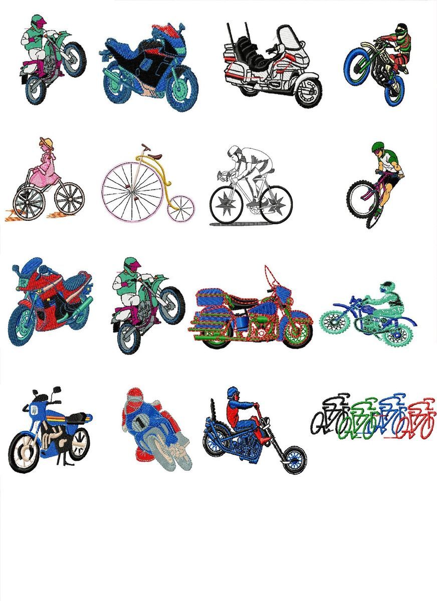 Machine Embroidery Designs 90 Motorbikes Bicycles