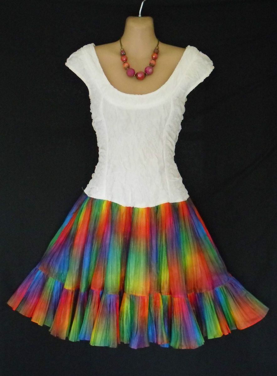 VINTAGE BEYOND RETRO FAB RAINBOW BRIGHTS JUBILEE FESTIVAL GYPSY DRESS 