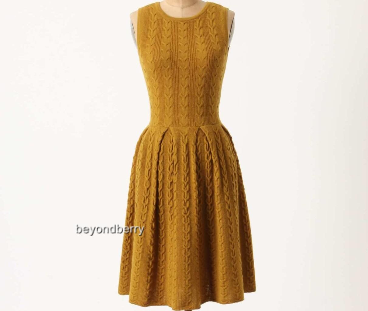 New Anthropologie Flared Cabled Sweater Dress Size XS M