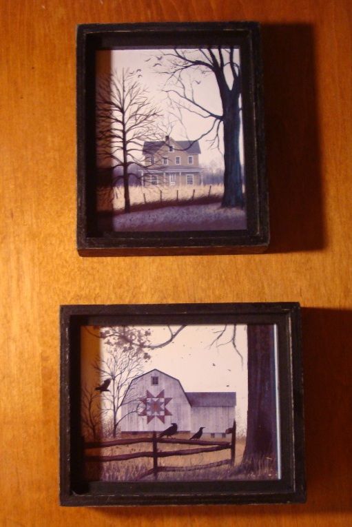 Primitive Black Bird Crow Country Farm House & Barn Framed Wall Home 