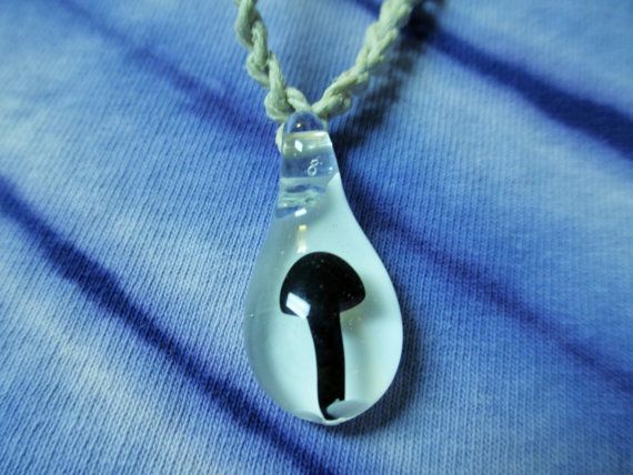 Black Glass Magic Mushroom Art Pendant Hemp Necklace Shroom New Hippie 