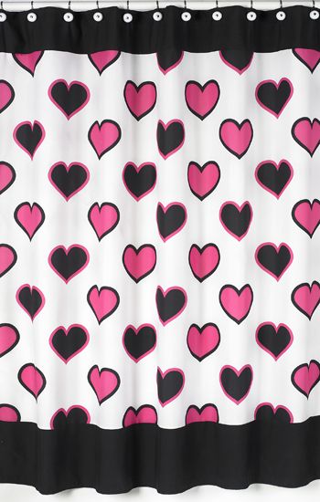   DESIGNS HEARTS TEEN MODERN BLACK WHITE PINK SHOWER CURTAIN BATH DECOR